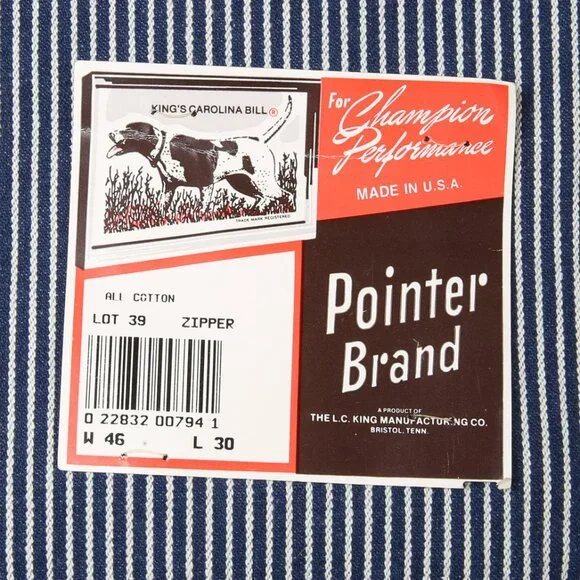 VINTAGE DEADSTOCK Pointer Brand Hickory Striped Carpenter Jeans Size 46x30